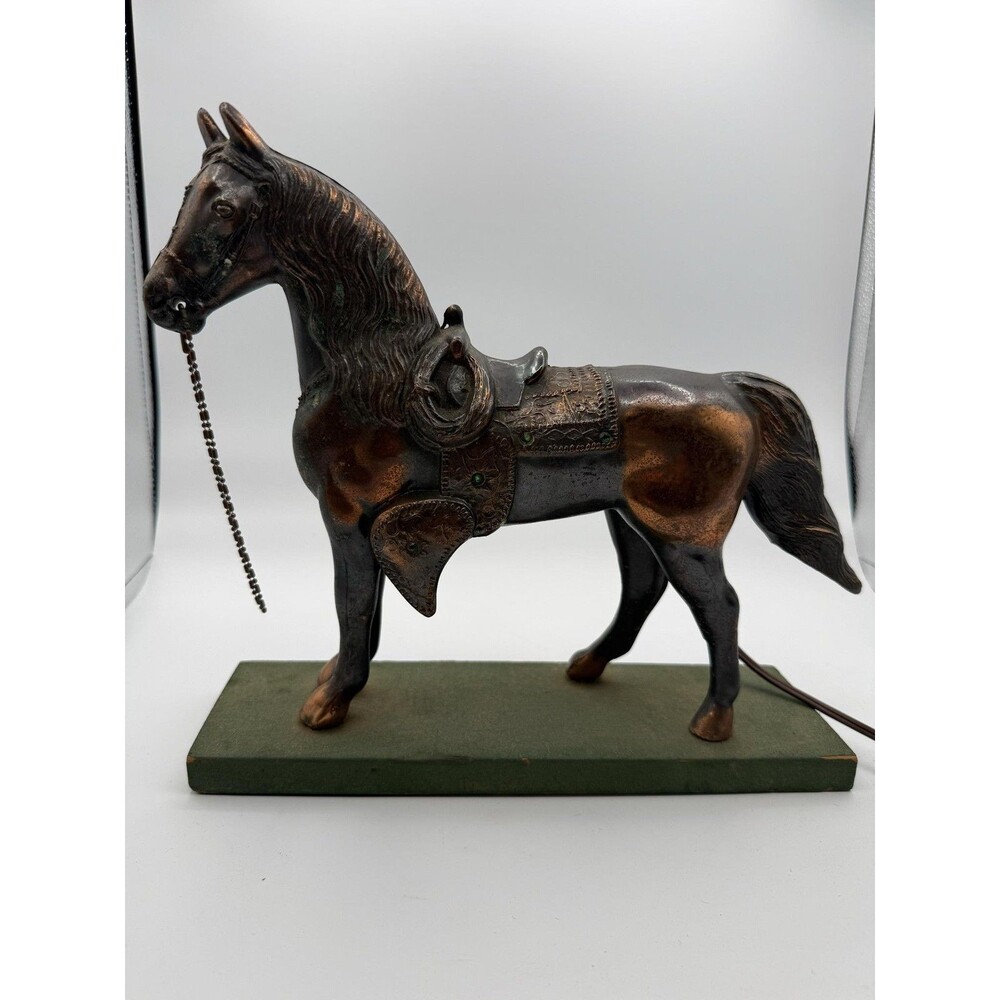 Vintage Mid-Century, circa 1950 Western Horse TV Lamp with Jeweled Saddle Accent